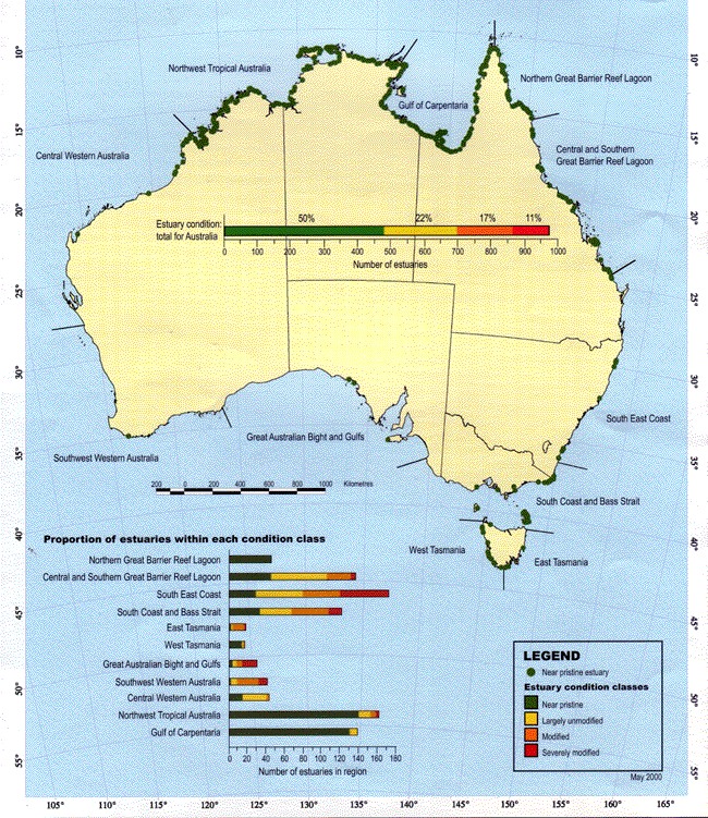 Graphic: Map: Near pristine estuaries - Shown by aggregated Interim Marine and Coastal Regions for Australia